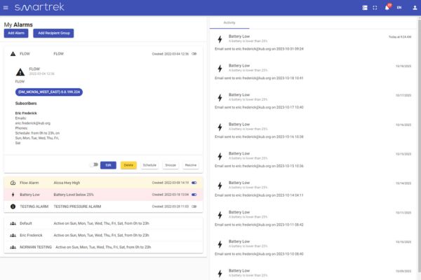 Smartrek web app alerts